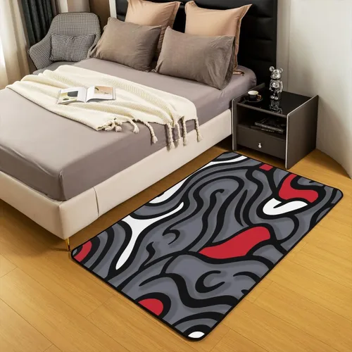 Vista 5 de jejeloiu Alfombra de área de remolino negro y rojo de 4 x 5 para niños, diseño geométrico abstracto para sala de estar, alfombra decorativa gris