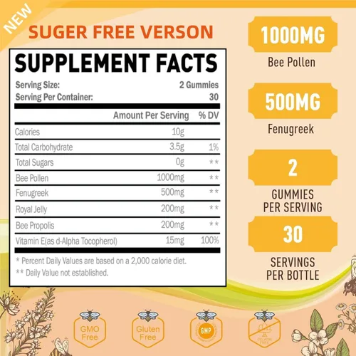 Vista 7 de Gomitas de aceite de orégano + polen de abeja de 1000 mg sin azúcar