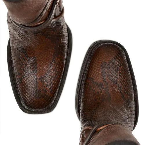 Vista 7 de Cuadra Botas altas para mujer en piel de pitón auténtica, color marrón