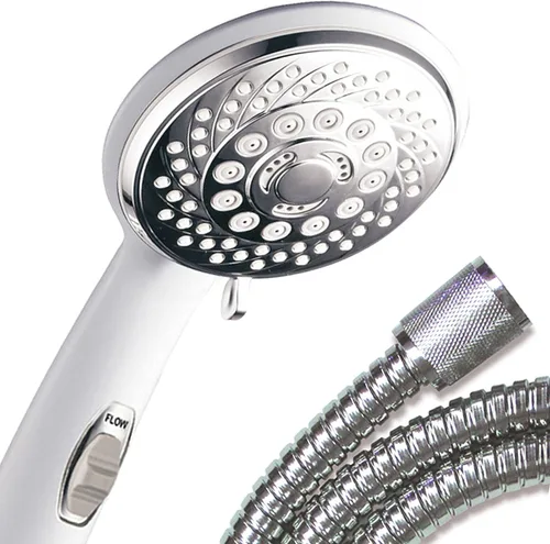 Vista 2 de HotelSpa Designer - Mano en espiral de cara blanca y cromada con interruptor de pausa patentado de encendido/apagado (paquete de 2)