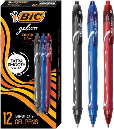 Vista 12 de BIC Gelocity - Bolígrafos de gel de secado rápido azul, punta media (0.7 mm - 1/32 pulgadas), paquete de 12 unidades, bolígrafos de gel retráctiles