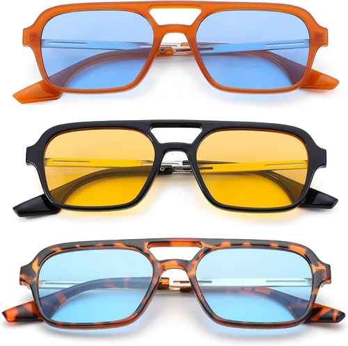 Vista 3 de COASION Lentes de sol planos estilo aviador vintage de los años 70 para mujeres y hombres, diseño cuadrado de metal con protección UV400