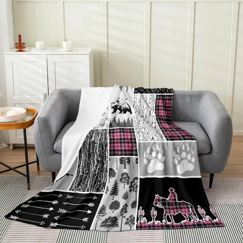 Vista 15 de Erosebridal Manta de franela de animales del bosque, 40 x 50 pulgadas, con temática de caza de osos, ciervos, lobos, manta de felpa mullida