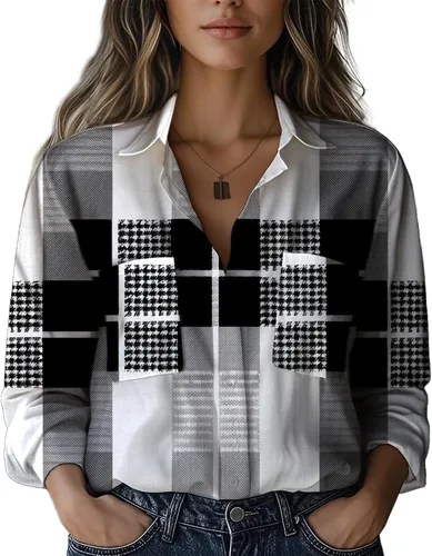 Vista 17 de Summer Tops for Women Lightweight Button Flowy Shirts Boho Long Sleeve Blouses Casual Clothes with Pockets