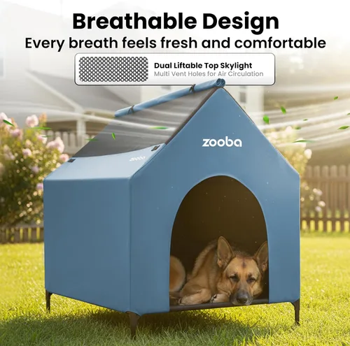 Vista 2 de Zooba Casa para perros 2 en 1 de 29 pulgadas para perros medianos, casa elevada para perros al aire libre e interior, refugio elevado para mascotas
