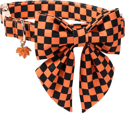 Vista 59 de DOGWONG Collar de otoño para perro con lazo, collar de moño para perro de Acción de Gracias, collar ajustable de algodón de otoño con hoja de arce