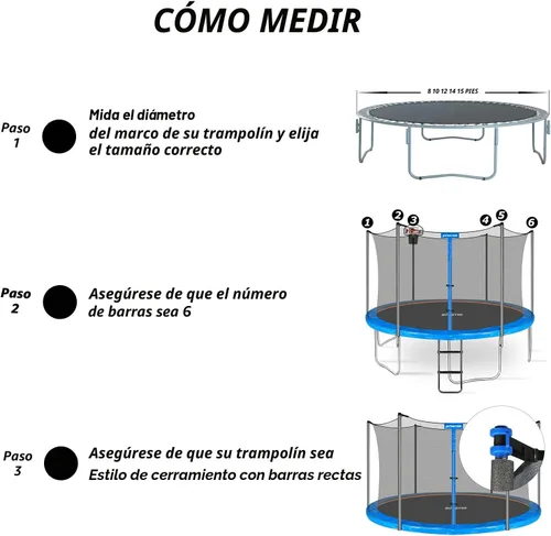 Vista 3 de Zoomster Red de recinto para cama elástica con tapa de poste, red de seguridad de repuesto para 6 postes rectos, trampolín redondo, transpirable
