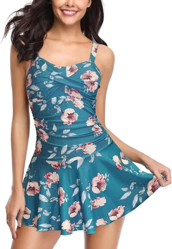Vista 15 de SHEKINI Traje de baño de una pieza con falda fruncida cruzada para mujer Vestido de baño Traje de baño Albaricoque - Bw