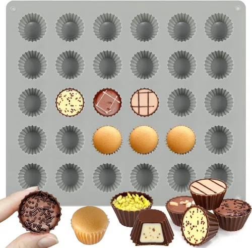Vista 8 de Molde de silicona semiesfera para trufas de chocolate, caramelos, juego de 2 Soft Easy to Demold,30 Cavities for Ice Cubes, Jelly, Jello, Cake