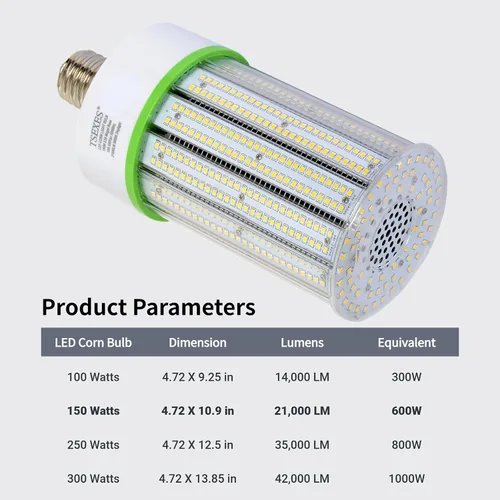 Vista 5 de TSEXES Bombilla LED de maíz de 150 W, bombilla LED con base Mogul E39 de 21000 lúmenes, reemplazo de 5000 K (600-800 W), haluro metálico/HID/CFL