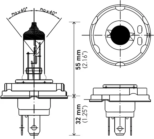Vista 3 de HELLA Bombillas halógenas estándar H4 P45TTB, 12 V, 60/55 W