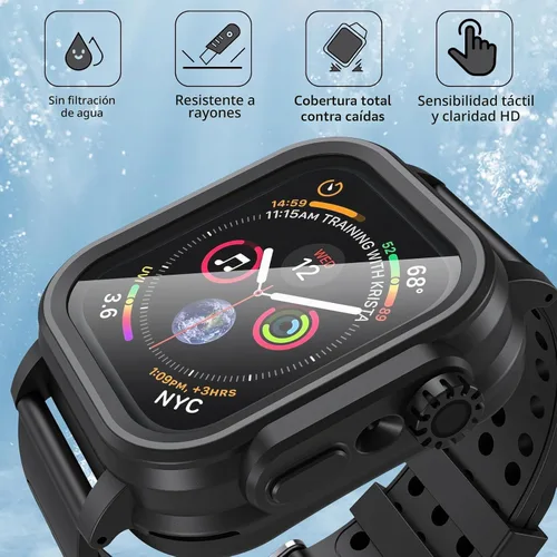 Vista 4 de Hensinple Funda impermeable IP68 y correa para Apple Watch Series 3 de 1.654 pulgadas con protector de pantalla, resistente a los golpes, duradera