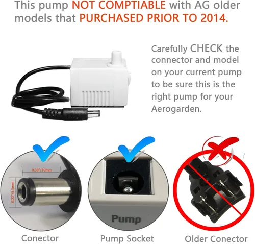 Vista 5 de Bomba de repuesto Aerogarden compatible con todos los modelos Harvest Bounty Farm Extra Ultra, modelo de repuesto de bomba #200623, se incluyen 10