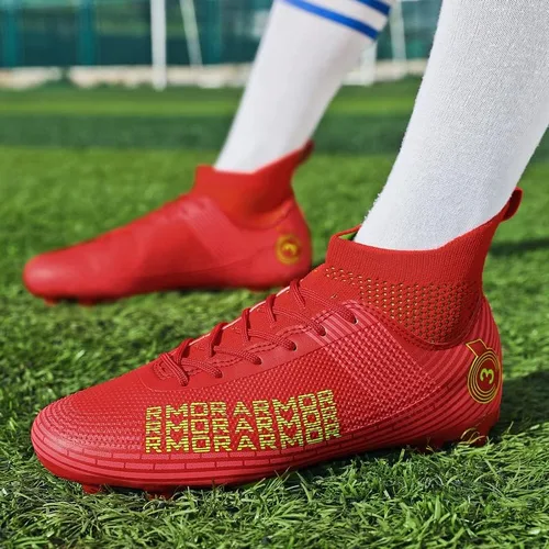 Vista 2 de Zapatos de fútbol unisex con tacos para niño grande, Fgag, zapatos de fútbol con picos altos, para entrenamiento profesional, para césped