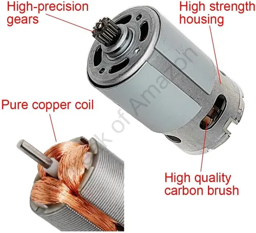 Vista 4 de RS550 9.6V 9 Dientes (Φ7.9mm) Motor para Destornillador, 9.6-25V 9-15 Dientes 25000 RPM Reemplazo para Taladro de Batería y Herramientas Eléctricas