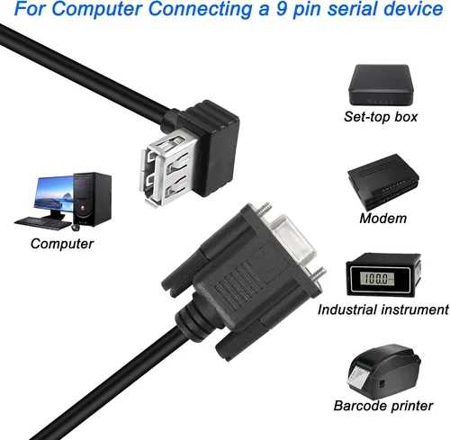 Vista 6 de MEIRIYFA Cable adaptador USB hembra a RS-232 DB9 hembra, USB 2.0 a Serial RS232 DB9 (9 pines) Cable convertidor para caja registradora, módem