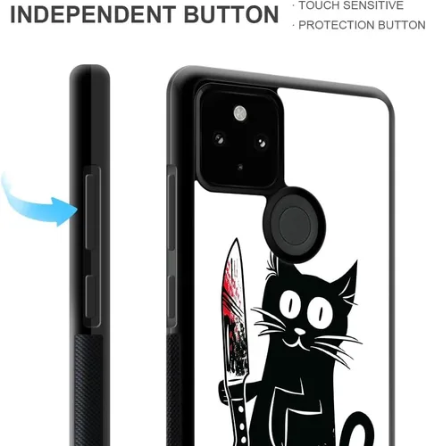 Vista 4 de CARLOCA Compatible with Google Pixel 5 Case,Angry Cat Knife What Pattern Ultra Protection Shockproof Soft Silicone TPU Non-Slip Back for Google