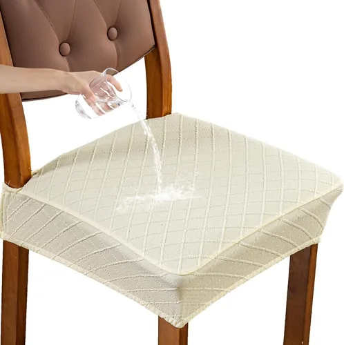 Vista 23 de Genina Juego de 2 fundas impermeables para sillas de comedor, fundas elásticas de jacquard extraíbles y lavables, sin fundas traseras, color beige