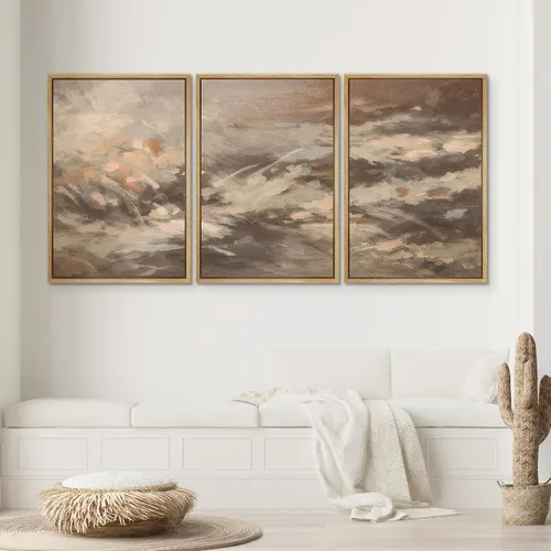 Vista 545 de SIGNWIN Lienzo enmarcado para pared, juego de arte neutro de bosque brumoso, ilustraciones en tono tierra, arte moderno, decorativo, bohemio