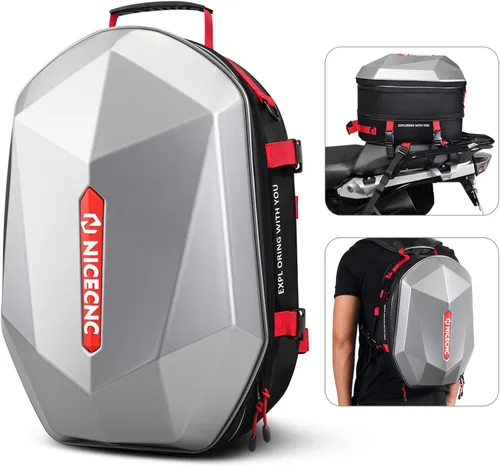 Vista 10 de NICECNC Mochila para casco de motocicleta, Negro & gris, Grande, Equitación