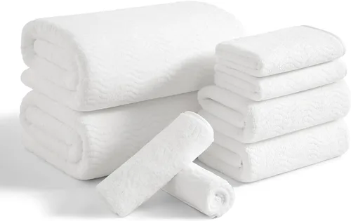 Vista 22 de Juego de toallas de baño de 8 piezas 2 toallas de baño grandes de gran tamaño, 2 toallas de mano y 4 paños Juego de toallas de baño ultrasuaves