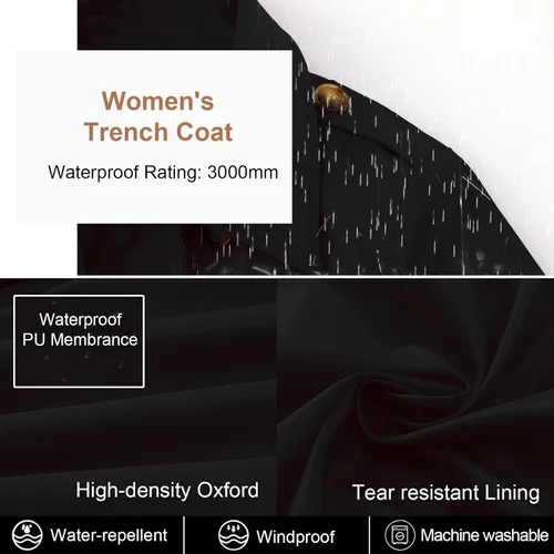 Vista 4 de CREATMO US - Gabardina clásica con solapa de doble botonadura para mujer sobretodo ceñido con cinturón y capucha desmontable