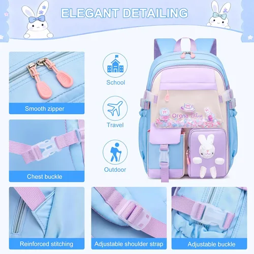 Vista 5 de WYCY Mochila para niñas - Bonita mochila escolar a cuadros con compartimento para laptop para escuela primaria y secundaria, azul, Grande, Mochilas