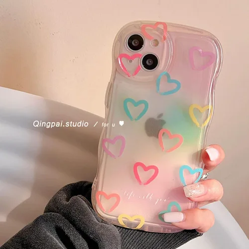 Vista 4 de Funda compatible con iPhone 11 para mujeres y niñas, bonita funda rizada con diseño de corazón de amor, antiarañazos, a prueba de golpes para iPhone