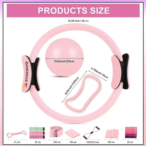 Vista 8 de Juego de anillos de yoga y pilates para entrenamientos en casa, kit de fitness de 18 piezas para mujer, accesorios de resistencia y tonificación