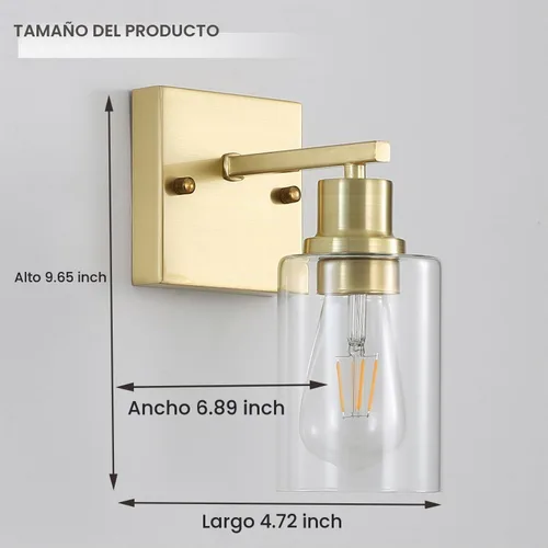 Vista 4 de Paquete de 2 lámparas de pared para sala de estar, luces de tocador de oro cepillado con pantalla de cristal, apliques de pared modernos de granja