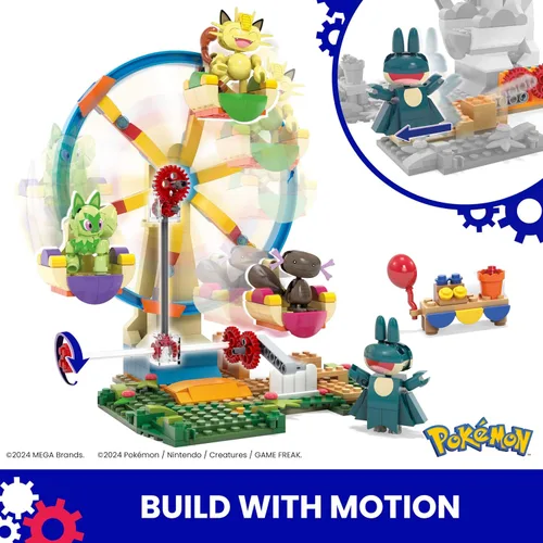 Vista 3 de MEGA Pokemon Building Toys Set Ferris Wheel Fun with 393 Pieces, 4 Poseable Characters, 5+ Inches Tall, for Kids