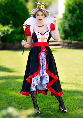 Vista 2 de Disfraz de reina de corazones coqueta para mujer, corsé, chaqueta de hombros y falda, traje de adulto para disfraz de Halloween y juego de roles