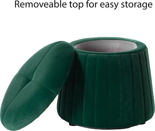 Vista 4 de Moderno baúl otomano de almacenamiento con forma de hongo de terciopelo copetudo, color verde