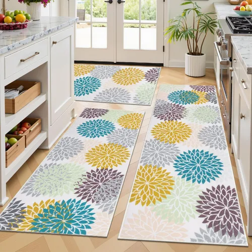 Vista 14 de Ileading Juego de 3 alfombras de cocina bohemias con corredor, alfombra de cocina, alfombras y tapetes antideslizantes lavables para cocina, suelo