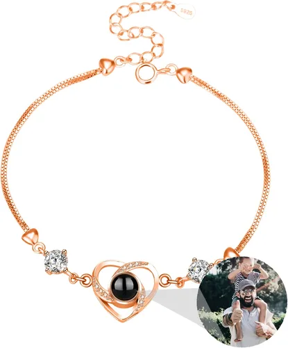 Vista 43 de Godchoices Pulsera de fotos personalizada, pulsera de proyección de fotos con imagen en el interior, collar con texto en inglés "I Love You