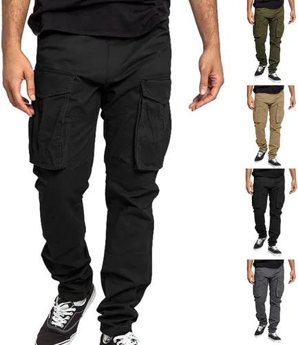 Vista 7 de Pantalones cargo para hombre, pantalones cargo para hombre, pantalones deportivos casuales de algodón, holgados, rectos, con bolsillos