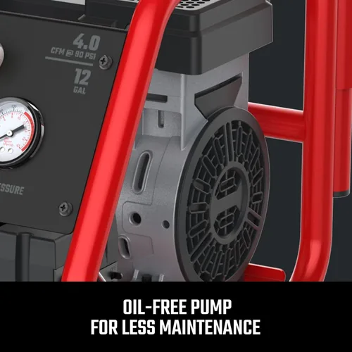Vista 8 de CRAFTSMAN Compresor de aire de 12 galones ultra silencioso sin aceite de 1,5 HP, presión máxima de 150 PSI, tanque vertical