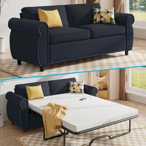 Vista 10 de Mjkone Sofá cama extraíble de tamaño matrimonial con colchón de espuma de 3.2 pulgadas, sofá cama convertible 2 en 1 con reposabrazos de cabeza