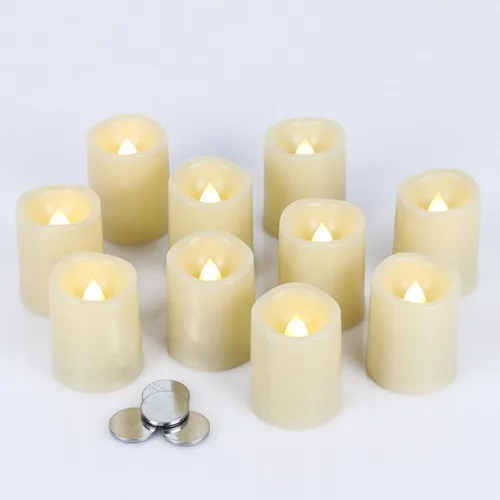 Vista 9 de Velas de pilar sin llama negras con temporizador de 6H, alimentadas por batería AAA, mecha y cera reales, velas LED parpadeantes con tema