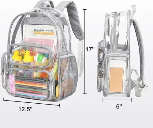 Vista 124 de CAMTOP Mochila transparente resistente y transparente para estudiantes, escuela, trabajo, festival, viajes, deportes, Beige, Mediana, Camtop Mochila