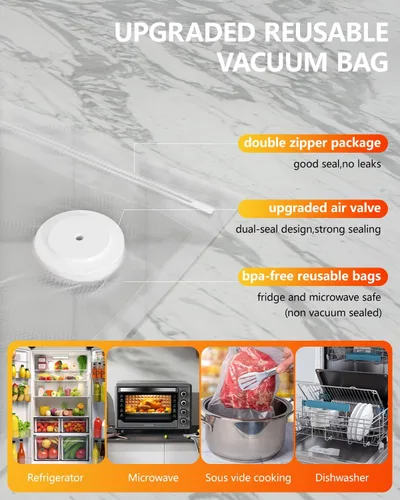 Vista 6 de Sellador al vacío de mano para alimentos con tanque de agua visible, potente máquina selladora al vacío compacta con 30 bolsas de vacío