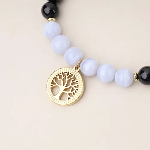 Vista 4 de COAI Pulsera de turmalina negra con árbol de la vida para mujer