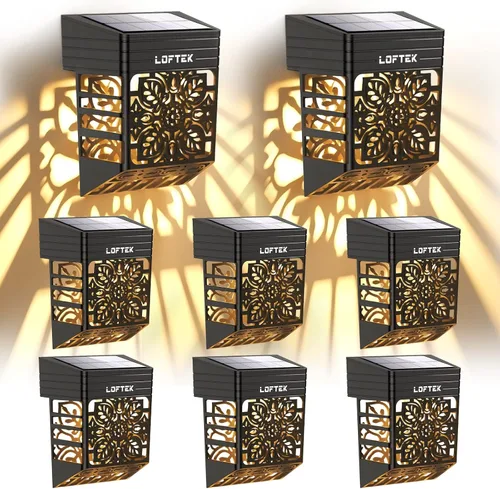 Vista 10 de LOFTEK Luces solares para terraza, paquete de 4 luces solares para cerca, luz decorativa de jardín al aire libre, del atardecer al amanecer
