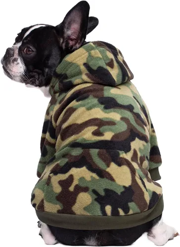 Vista 6 de Ropa de bulldog francés de camuflaje con capucha para perros pequeños, cachorros, chihuahua, abrigo, sudadera con capucha para mascotas, gatos Camo