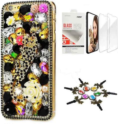 Vista 10 de Bling Case compatible con iPhone 5C - Elegante - 3D hecha a mano [Serie Sparkle Series] Diseño de flores con cadena de borde de leopardo cubierta