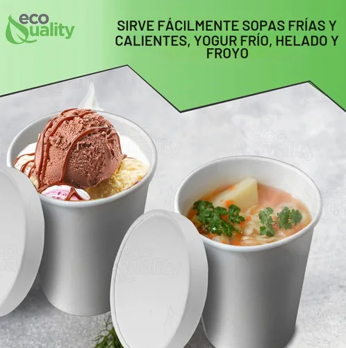 Vista 5 de EcoQuality Recipientes desechables de papel blanco para sopa de 32 onzas con tapas, paquete de 100