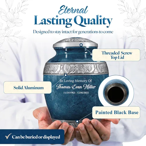 Vista 3 de Urna de cremación personalizada para cenizas humanas adultas, nombre grabado personalizado, conmemorativo funerario grande hecho a mano con diseño