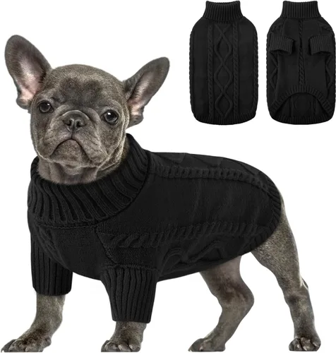 Vista 10 de Queenmore - Suéter de punto trenzado con cuello alto para perros pequeños, para climas fríos, para chihuahua, bulldog, teckel, carlino y yorkie, XS