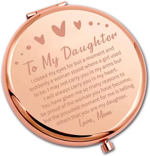 Vista 8 de PLITI Espejo compacto para hija con texto en inglés «To My Daughter» de mamá, papá, hija, regalo de graduación, espejo de bolsillo inspirador