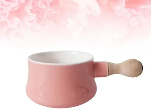 Vista 8 de qiuqiu Olla de leche esmaltada con mango de madera antiadherente de cerámica mini olla calentador de mantequilla sartén vaporera para sopa Rosa